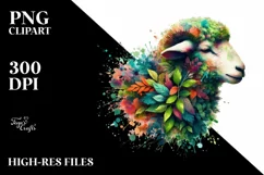 Abstract Lamb with Plant Leaves, PNG Product Image 1
