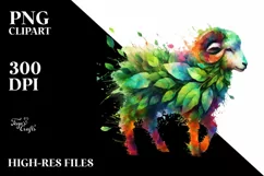 Abstract Lamb with Plant Leaves, PNG Product Image 1