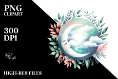 Vibrant Boho Moon with Foliage Clouds | Sublimation Clipart Product Image 2