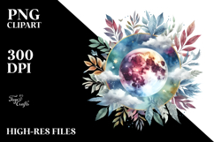Vibrant Boho Moon with Foliage Clouds | Sublimation Clipart Product Image 2