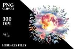 Vibrant Boho Moon with Foliage Clouds | Sublimation Clipart Product Image 2