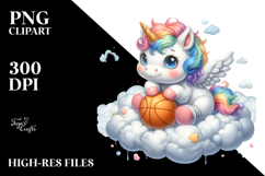 Watercolor Cute Baby Unicorn with Basketball Equipment on Product Image 2