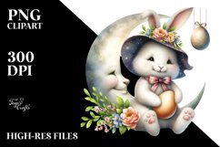 Goofy Bunny on Half Moon with Eggs PNG Product Image 2