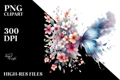Colorful Butterfly with Spring Flowers PNG Product Image 2