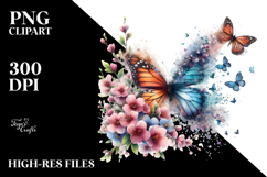 Colorful Butterfly with Spring Flowers PNG Product Image 2