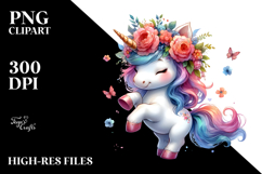 Cute Baby Unicorn with Floral Wreath PNG Product Image 2