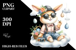 Goofy Bunny on Cloud with Eggs PNG Product Image 2
