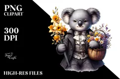Detailed Watercolor Gothic Baby Koala with Flowers and Product Image 2