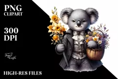 Detailed Watercolor Gothic Baby Koala with Flowers and Product Image 1