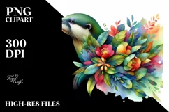 Abstract Otter with Plant Leaves and 3D Flowers, PNG Product Image 1