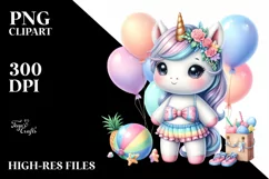 Whimsical Fantasy Clipart, Beach Unicorn Balloon Dance Product Image 1