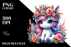 Baby Unicorn with Floral Wreath PNG Product Image 2