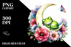 Cute Sleeping Frog on the Moon | Sublimation | Clipart Product Image 1