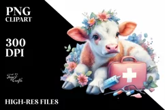 Colorful Baby Cow with First Aid Kit, PNG Product Image 3