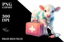 Colorful Baby Cow with First Aid Kit PNG Product Image 3