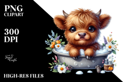 Cute Watercolor Highland Cow Sitting in Bath Tub with Product Image 2