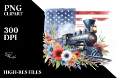 Train Flower USA Flag Sublimation Clipart Product Image 1
