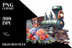 Train Flower USA Flag Sublimation Clipart Product Image 3