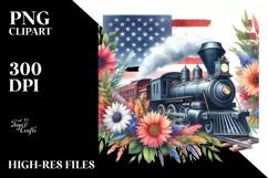 Train Flower USA Flag Sublimation Clipart Product Image 3