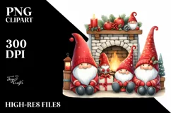 Red Gnomes by the Fireplace PNG Product Image 1