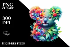 Abstract Koala with Plant Leaves and 3D Flowers, PNG Product Image 3