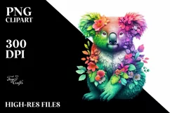 Abstract Koala with Plant Leaves and 3D Flowers, PNG Product Image 3
