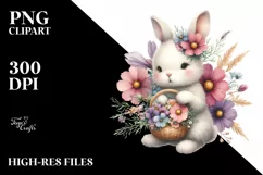Detailed Watercolor Baby Bunny with Cosmos | Sublimation | Product Image 1