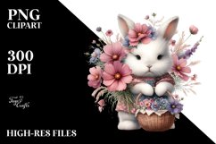 Detailed Watercolor Baby Bunny with Cosmos | Sublimation | Product Image 3