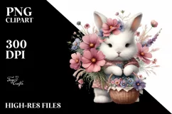 Detailed Watercolor Baby Bunny with Cosmos | Sublimation | Product Image 3