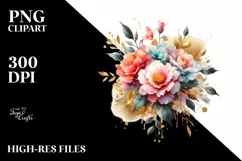 Abstract Gold Foil Camellia Bouquet PNG Product Image 1