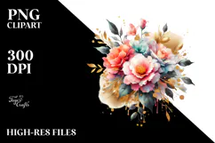 Abstract Gold Foil Camellia Bouquet PNG Product Image 2