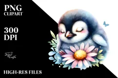 Baby Penguin Sleeping on Flower PNG Product Image 2