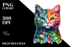 Vibrant Kitten with Plant Leaves PNG Product Image 2