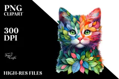 Vibrant Kitten with Plant Leaves PNG Product Image 2