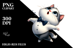 Whimsical Cat Dancing in Bow Tie PNG Product Image 2