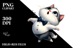Whimsical Cat Dancing in Bow Tie PNG Product Image 2