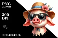 Funny Pig Goat with Sun Hat | Sublimation Clipart Product Image 1