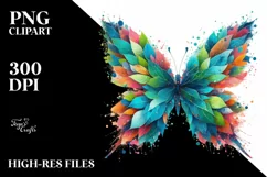 Abstract Butterfly with Plant Leaves, PNG Product Image 3