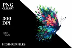 Vibrant Butterfly with Plant Leaves PNG Product Image 1