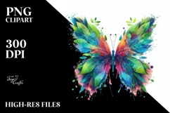 Abstract Butterfly with Plant Leaves, PNG Product Image 1