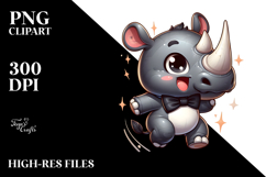 Cute Cartoon Rhino Jumping PNG Product Image 2