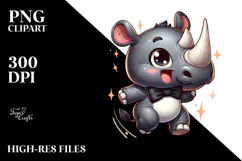 Cute Cartoon Rhino Jumping PNG Product Image 2