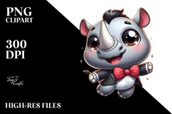 Cute Cartoon Rhino Jumping PNG Product Image 2