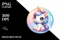 Baby Unicorn in Bubble | Sublimation Clipart Product Image 1