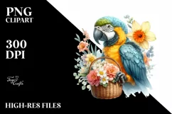 Detailed Watercolor Baby Macaw with Daffodil | Sublimation | Product Image 3