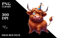 Cartoony Highland Cow with Party Hat PNG Product Image 2