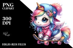 colorful Baby Unicorn in Skateboarder&#039;s Gear Product Image 1
