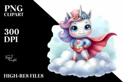 Colorful Baby Unicorn Hero Cloud | Sublimation | Clipart Product Image 1