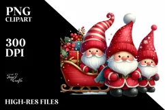 Red Christmass Gnomes Behind Sleigh PNG Product Image 1