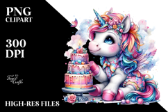 Colorful Baby Unicorn with Cake PNG Product Image 2
